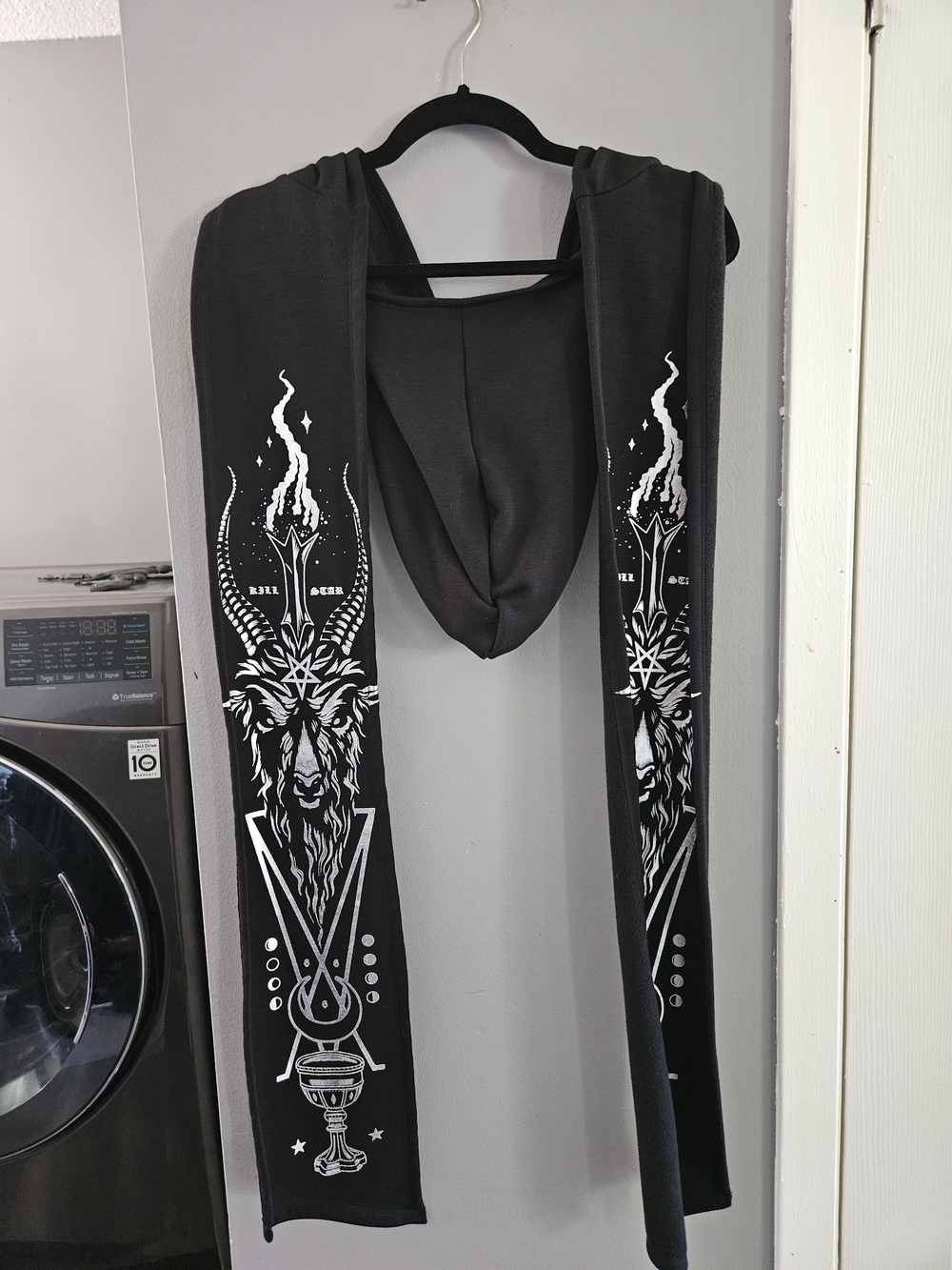 Killstar Black Hooded Scarf with Metallic Silver Baphomet Graphic